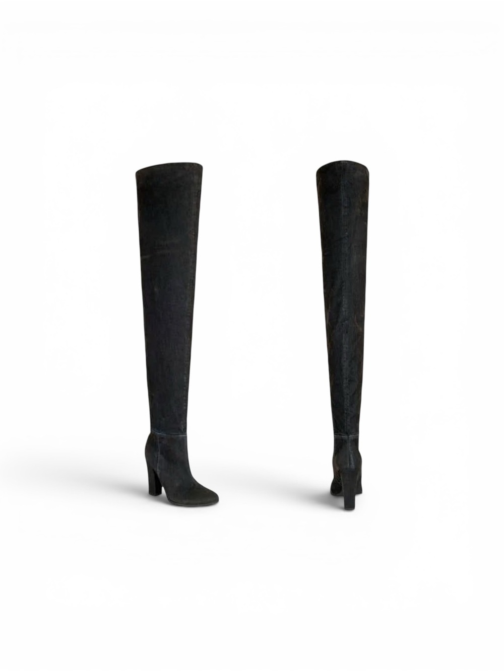 Azalea Wang Black Denim Coachella Festival Style Thigh-High Boots size 11